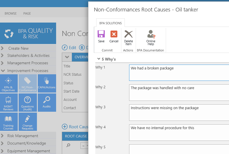 Non-Conformances Root Causes - Oil tanker