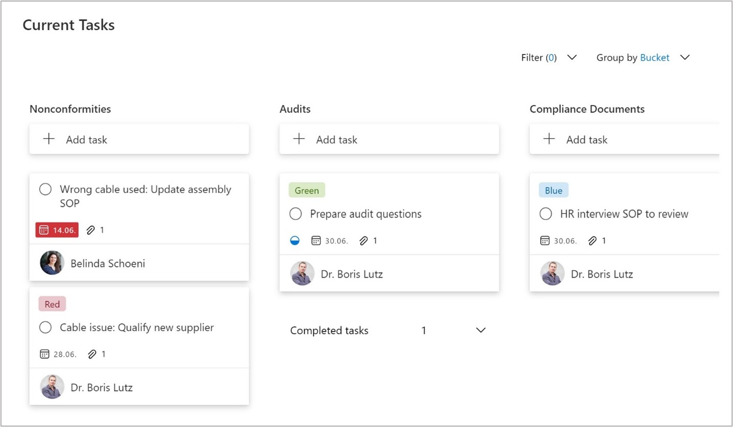 Planner tasks in BPA QMS on Microsoft 365